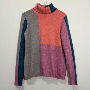 Sundance Luna Patchwork Colorblock Turtleneck Sweater Size L  Silk Cotton Blend